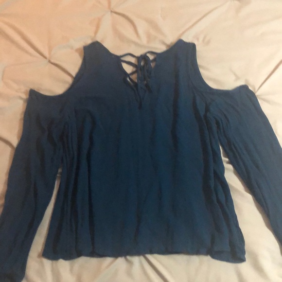 Open Shoulder, Lace Up Back, Long Sleeve Blouse - Picture 2 of 3